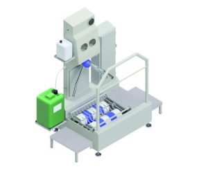 Durchlaufsohlenreinigungsanlage DSR 1000-10 für die automatisierte und gründliche Sohlenreinigung im Industriebetrieb