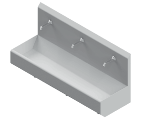 Edelstahl-Handwaschrinne HWR 3 mit Rückwand für drei Waschplätze