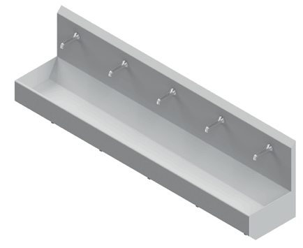 Stainless steel hand wash trough HWR 5 with five washing stations from Heim EDT