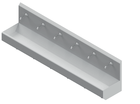 Stainless steel hand wash trough HWR 6 with six washing stations from Heim EDT