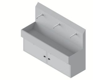 Edelstahl-Handwaschrinne mit Rückwand und geschlossenem Edelstahl-Unterbau